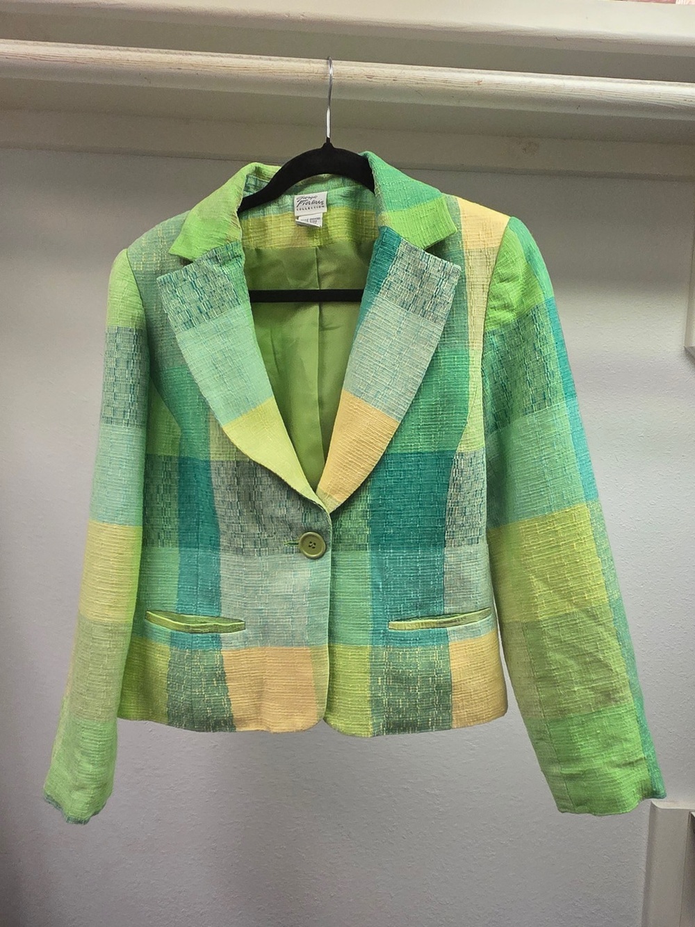 Colorblock Green Plaid Women's Blazer - Georgio Fiorlini